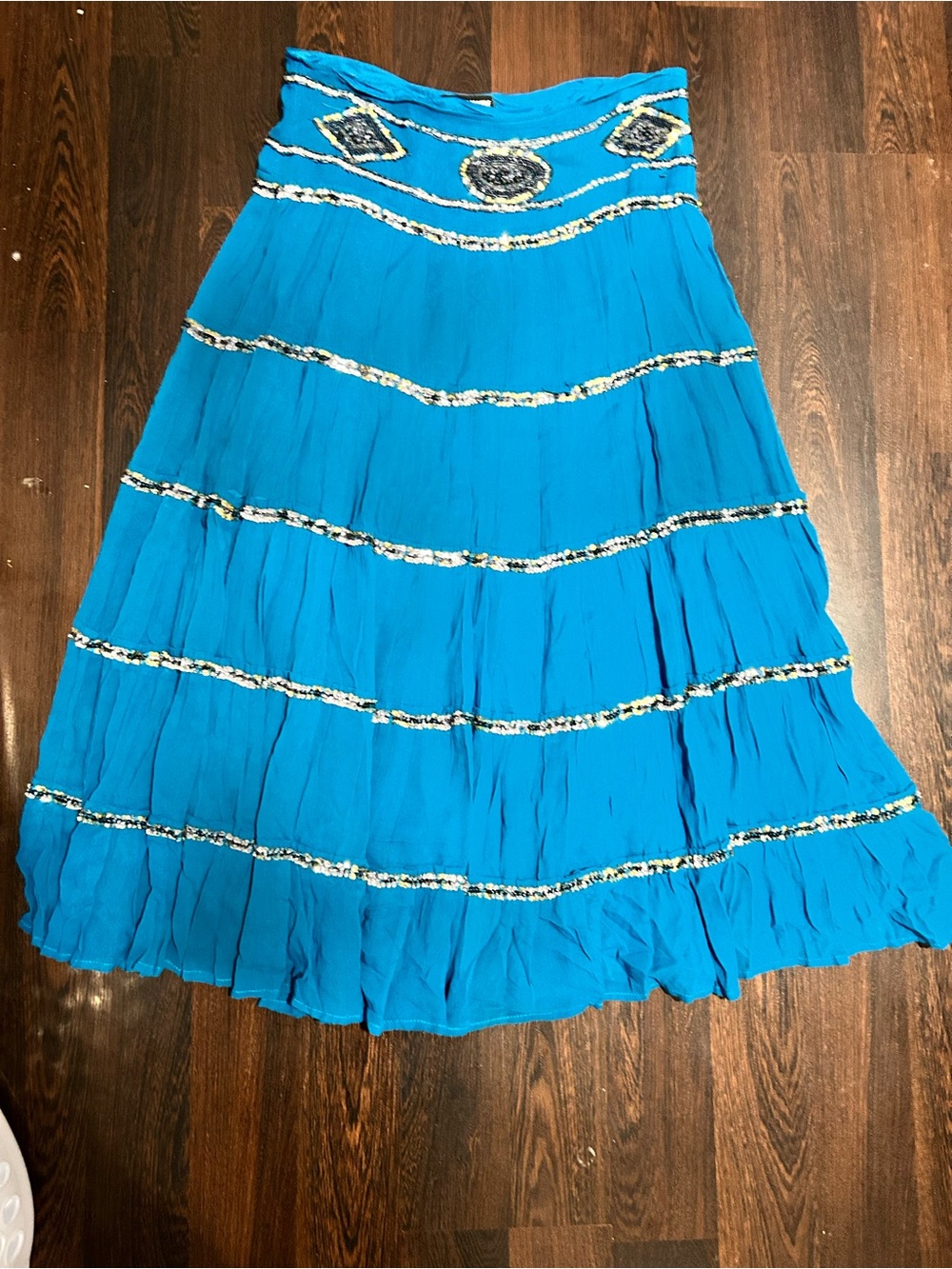 Boho Tiered Embellished Maxi Skirt - Turquoise